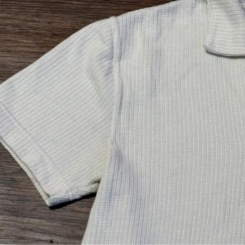 Banana Republic Men's Texture Striped Cream Polo Shirt With Pocket Size Medium